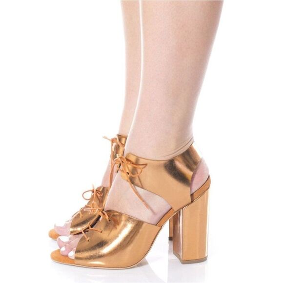 CHARLOTTE STONE Gabe Lace Up Heeled Shoes Shooties Copper Metallic Anthropologie - Picture 1 of 11